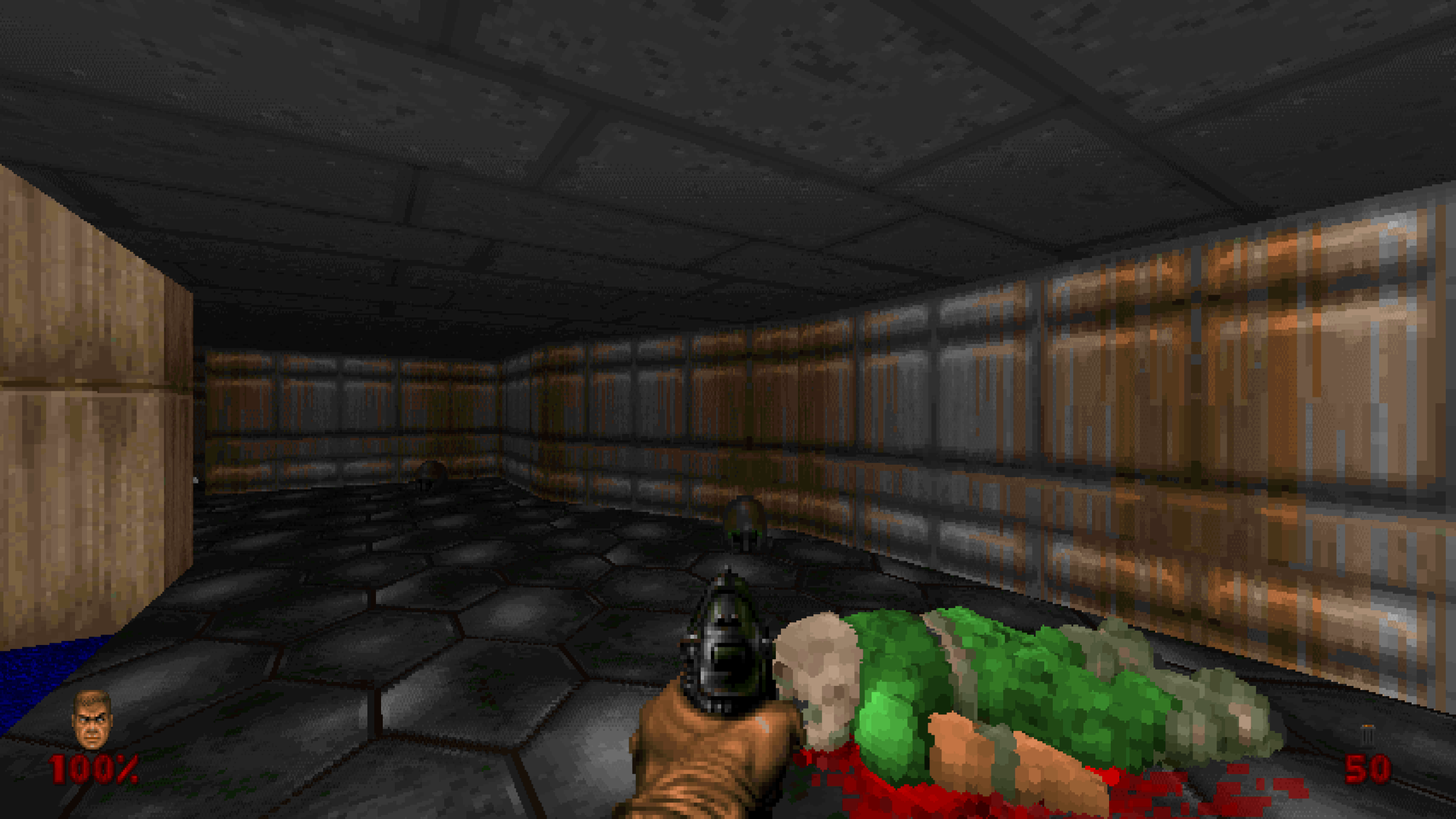 A doomed Space Marine in Hangar.