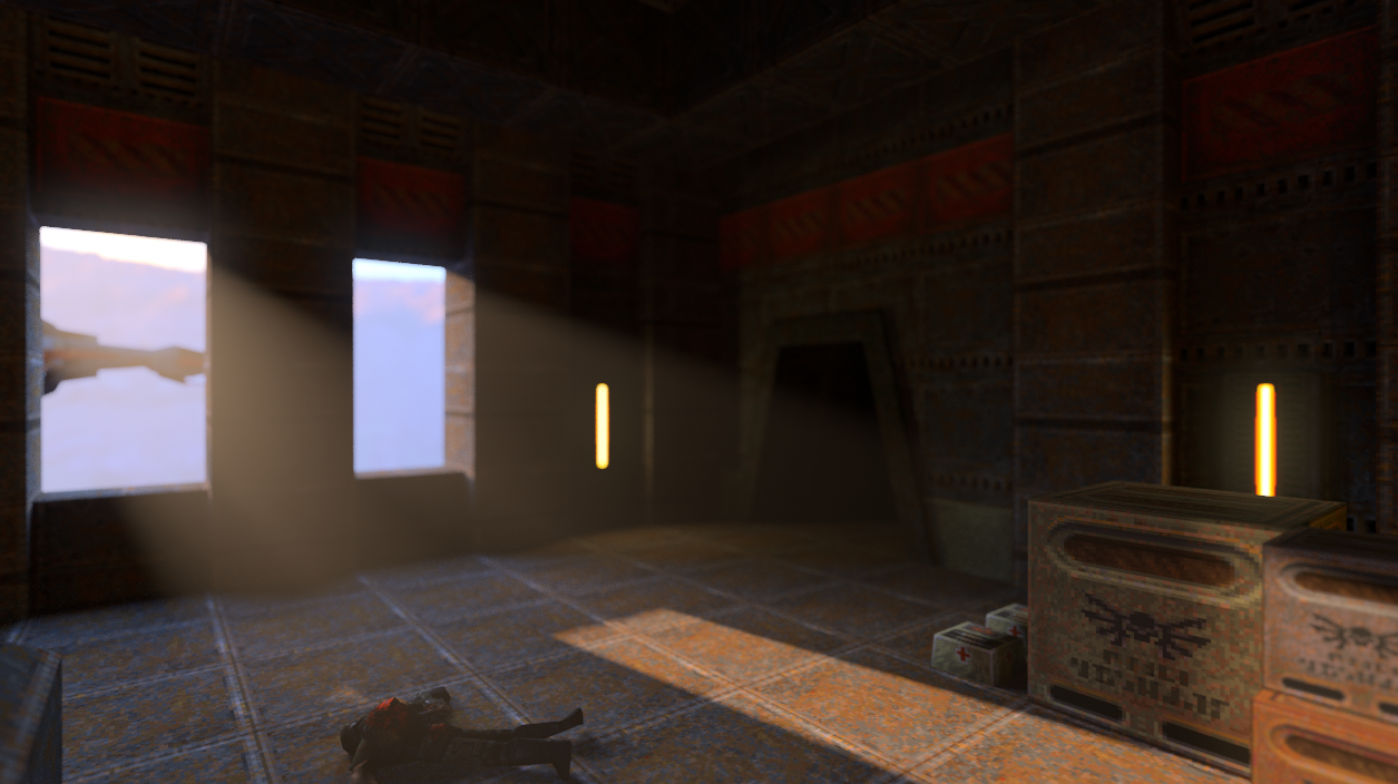 Light shafts, shadows and reflective materials indoors.