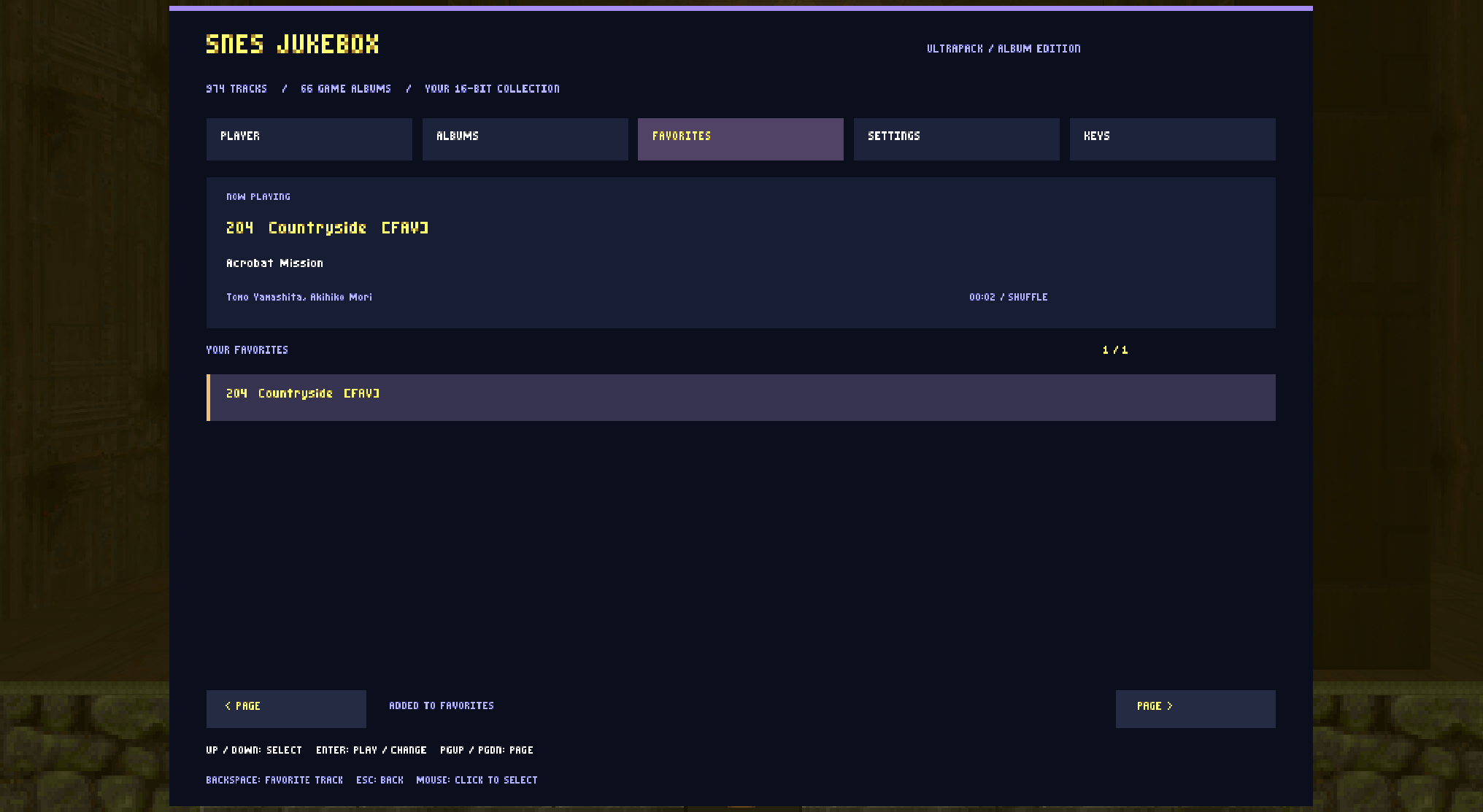 Saved favorite tracks in the Album Edition browser.