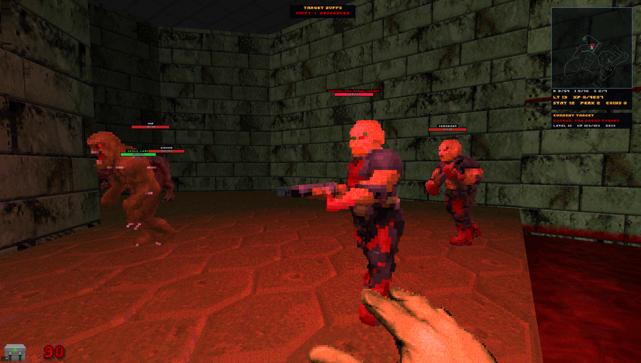 Named monsters, target buffs, health bars and the minimap in combat.
