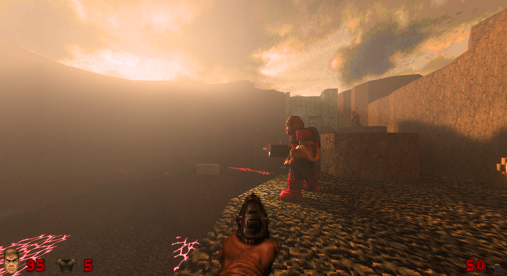 Dynamic sunlight, fog and emissive lava.