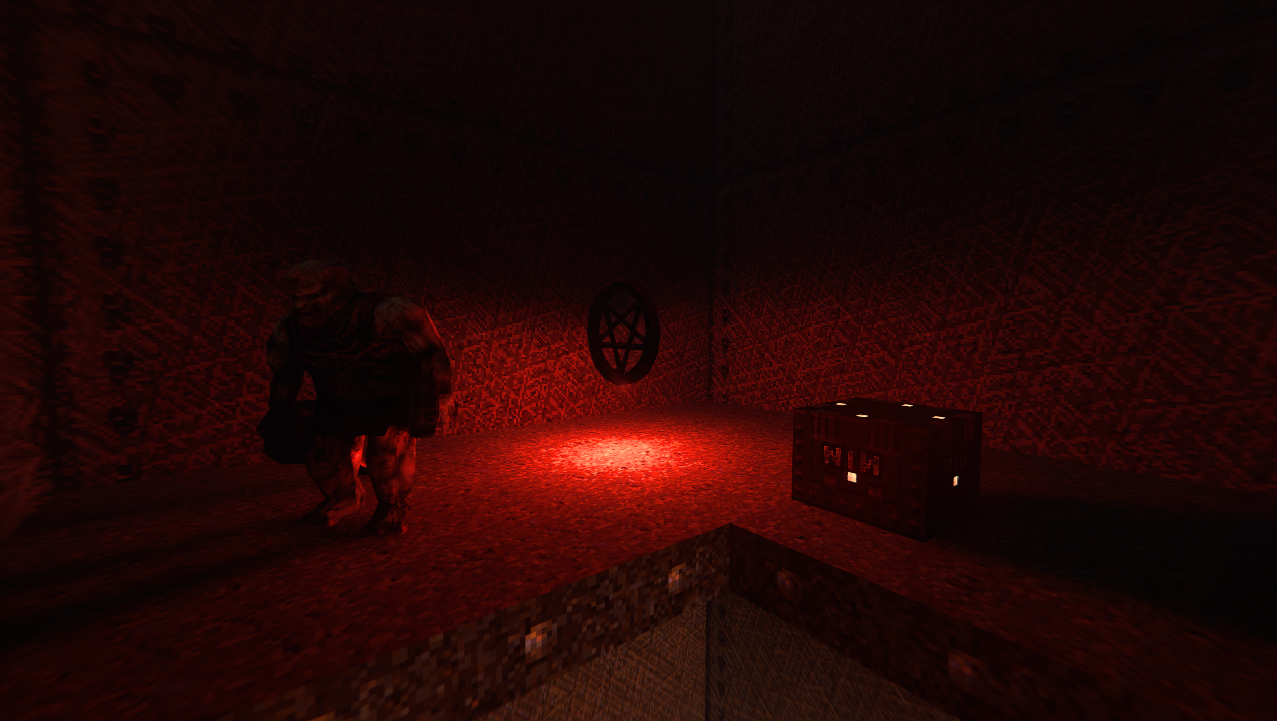 A remastered enemy under deep red dynamic lighting.